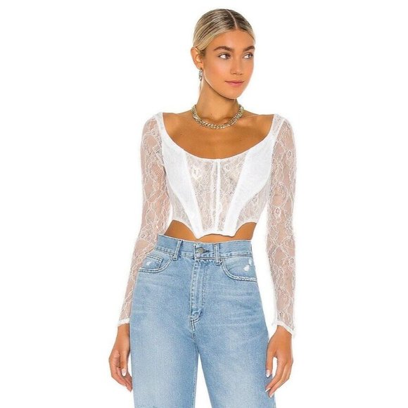 Danielle Guizio Tops - DANIELLE GUIZIO Dex Lace Corset Cream White
